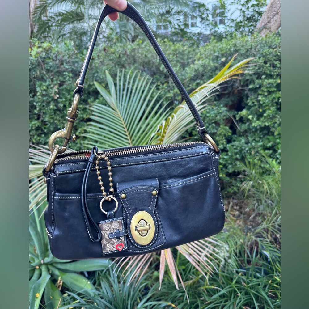 Coach 65th Anniversary Legacy Y2K Black Leather Vachetta Turnlock Leigh Bag
